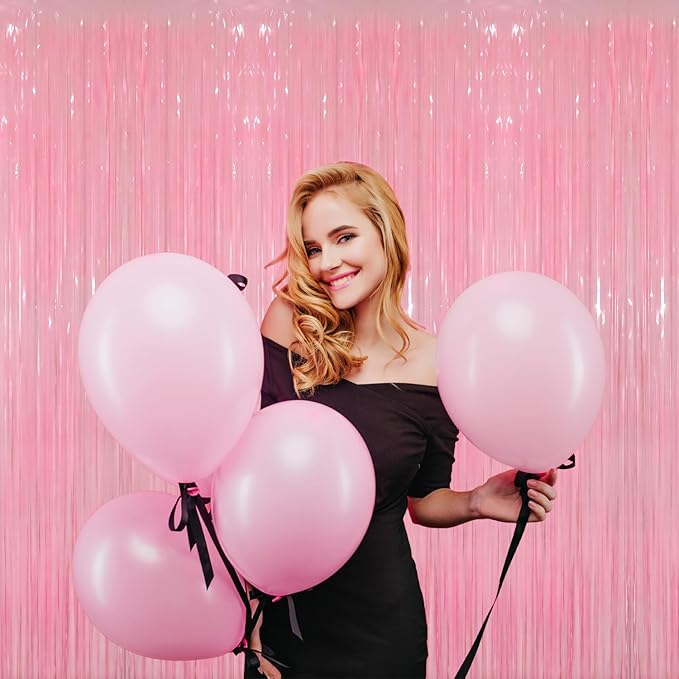GOER 3.2 ft x 8.2 ft Foil Fringe Curtains Party Photo Backdrop Party Streamers for Birthday,Graduation,New Year Eve Decorations Wedding Decor(3 Packs,Candy Pink)