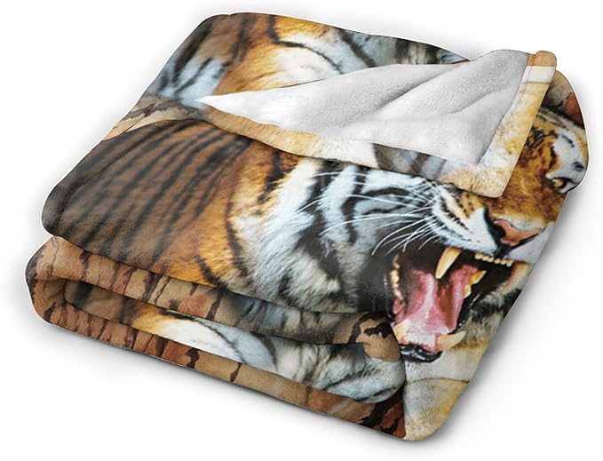 Tiger Throw Blanket, 80"x60", Microfiber Flannel Blend, Animal Print, Multicolor, Unisex, Adults & Kids, All Seasons
