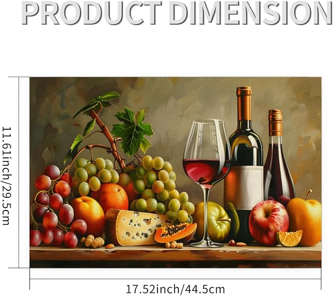 Grapes Fruit Wine PVC Placemats Set of 1 Wipeable Table Mats Washable Heat Resistant Non Slip Vinyl Dining Table Mat for Kithen Indoor Outdoor Patio Farmhouse Place Mats Decorative