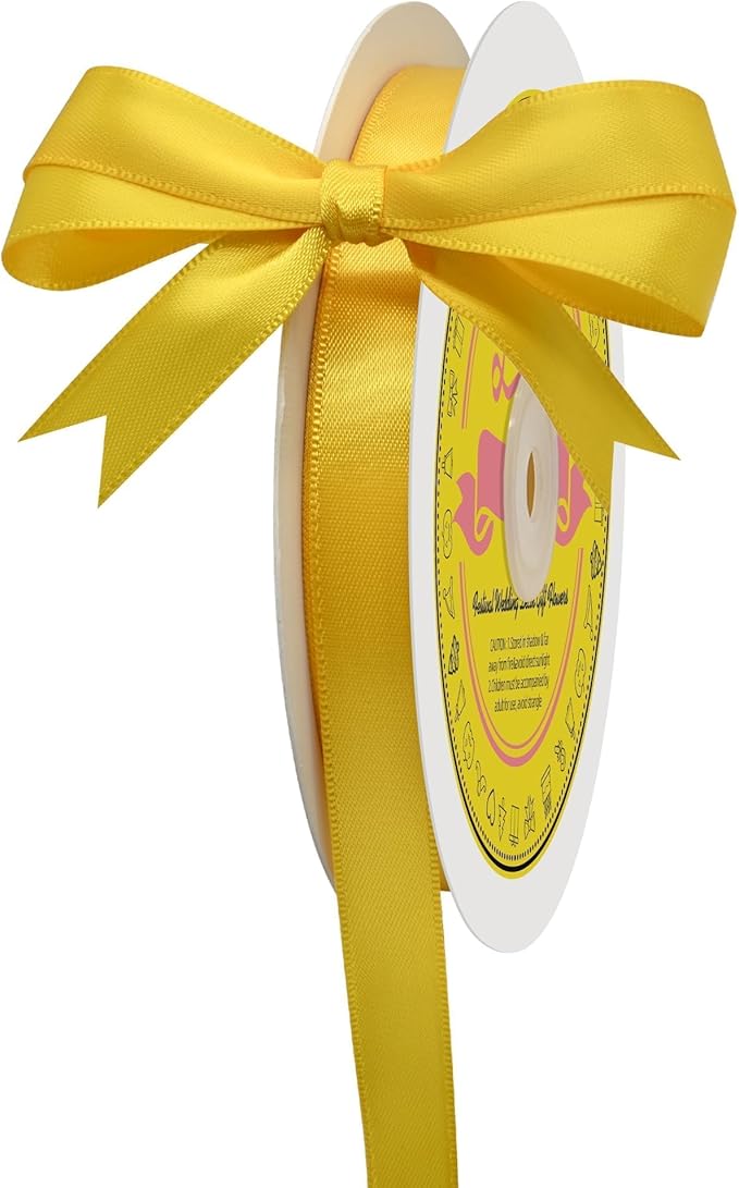 Double Face Maize Yellow Satin Ribbon 1/2 inch X 50 Yards Polyester Maize Yellow Ribbon for Gift Wrapping Very Suitable for Weddings Party Hair Bow Invitation Decorations and More