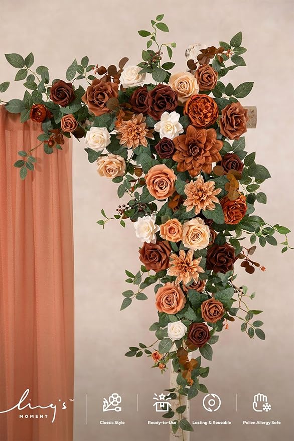 Ling's moment Wedding Arch Flowers - 6.5FT Floral Garland for Ceremony Arbor Backdrop Decoration - Artificial Rose Floral Swag for Sweetheart Table Birthday Party, Baby Shower, Terracotta Orange