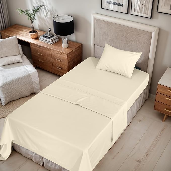RUVANTI 100% Organic Cotton Sheets Twin Size, Percale Weave, GOTS Certified, 3-Piece Set, Deep Pocket 15", Crisp & Breathable, Soft Durable Bedding, Sábanas Algodón Orgánico – Cloud Cream