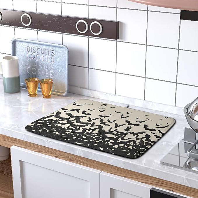 Halloween Bats Halloween Dish Drying Mat for Kitchen Counter 16x18 Inch Microfiber Absorbent Drying Mats Washable Dishes Drainer Mats Reusable Dish Rack Pad for Coffee Bar