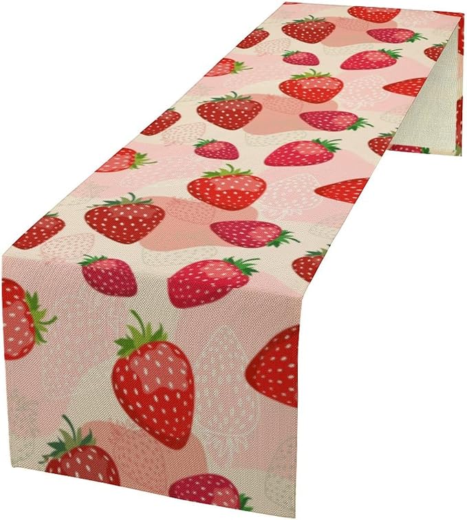 Strawberry Table Runner, Spring Summer Fruit Birthday Party Decoration Dining Room Home Kitchen Table Decor 13 x 70In