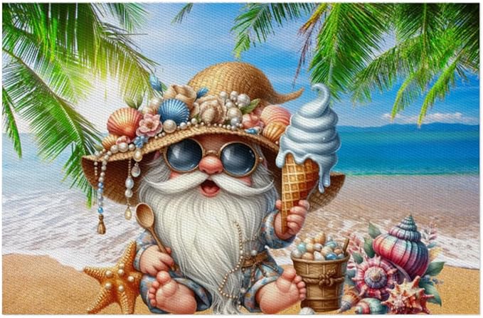 PVC Placemats Set of 1 Summer Gnomes Cute Wipeable Table Mats Washable Heat Resistant Non Slip Vinyl Dining Table Mat for Kithen Indoor Outdoor Patio Farmhouse Place Mats Decorative