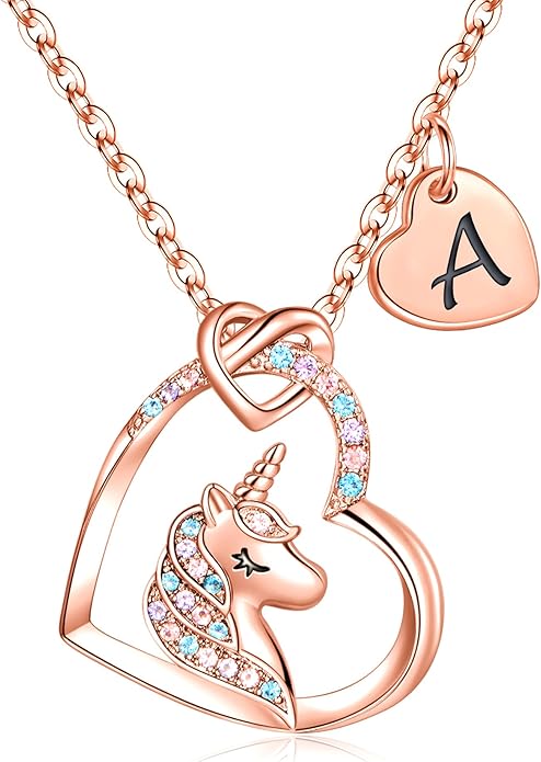 Hidepoo Stocking Stuffers for Teen Girls Kids - Colorful CZ Heart Pendant Initial Unicorn Necklaces for Girl Jewelry Birthday Gift Christmas Gifts for Grandkids Girls Kid