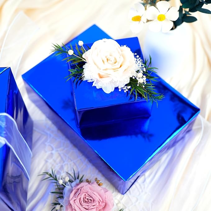 LaRibbons Blue Metallic Wrapping Paper, 30 Inch X 33 Feet (82.5sq.ft) Solid Color Paper Roll, Gift Wrapping Paper Rolls for Wedding, Birthday, Christmas, Baby Shower