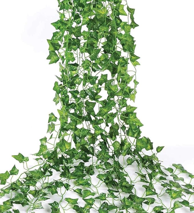 168 Feet Artificial Ivy Leaf Plants Fake Vine Hanging Garland Greenery Foliage for Home Kitchen Garden Office Wedding Wall Decor (Ivy/24 Strands)