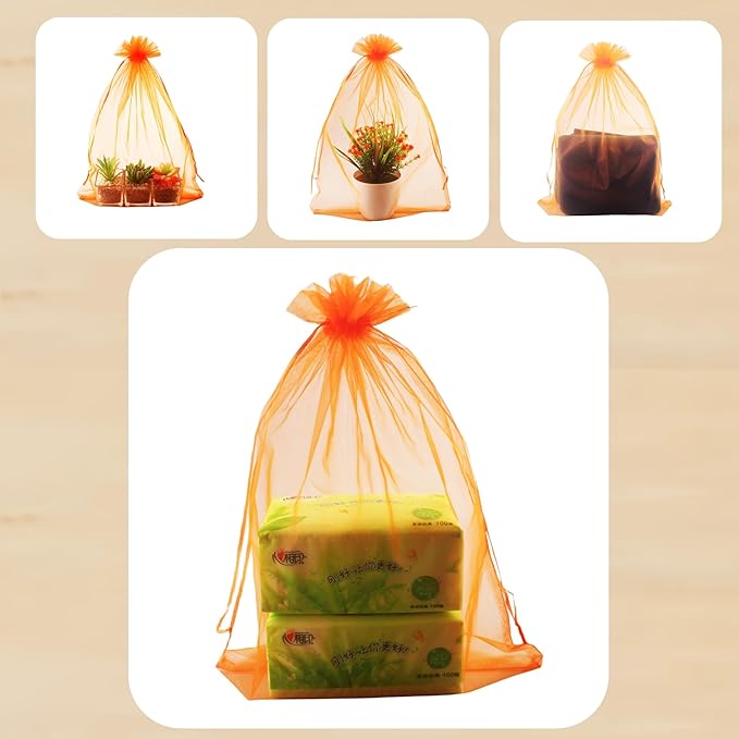 QIANHAILIZZ 50 Pack 12 x 16 Inch Drawstring Jewelry Gift Organza Bags Plant Covers Plants Protection Bag D5B (A-ORANGE)