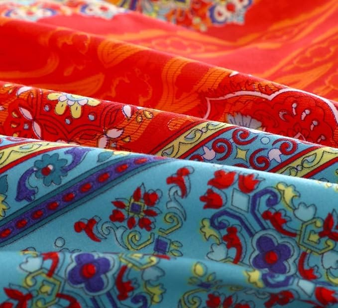Bohemian King Comforter Set - Soft Chic 3 Piece Bedding, Lightweight Exotic Red Teal Mandala Colorful Vintage Bed Set for All Seasons (King, Boho)