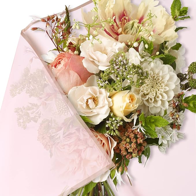 Kosotody 20 Sheets Flower Wrapping Paper Waterproof Florist Bouquet with Ribbon for Bouquets DIY Crafts Packaging Bouquet, 22.8x22.8 inch (Pink)