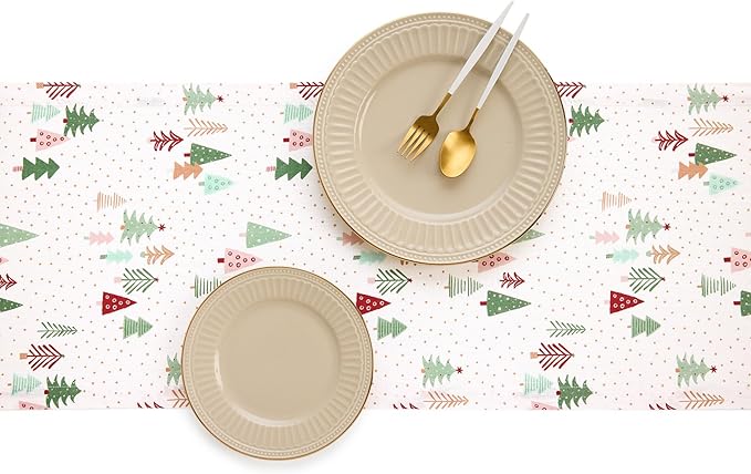 Solino Home Christmas Table Runner 120 Inches Long - 100% Pure Linen Print Table Runner 14 x 120 Inch - Handcrafted and Machine Washable - Modern Christmas, New Year