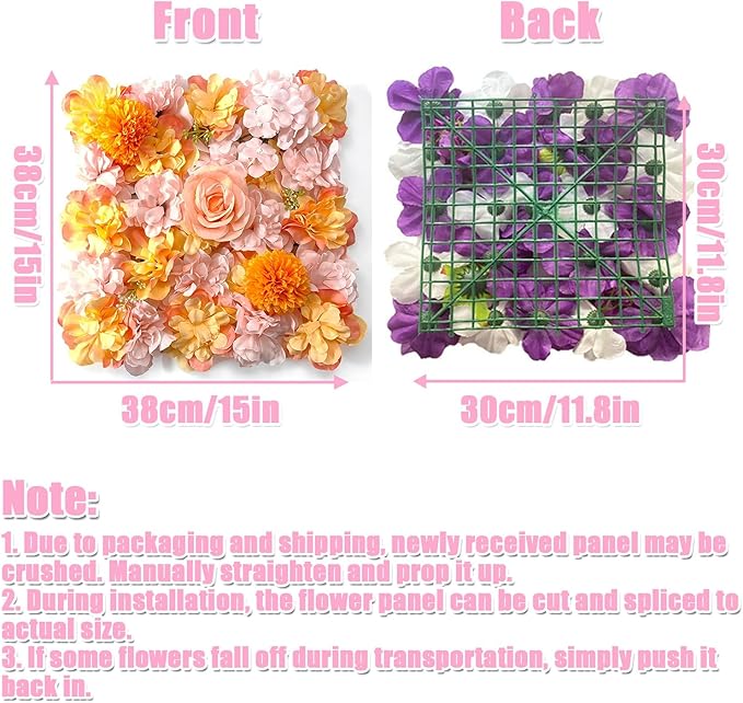 Flower Wall Backdrop, 12PCS 10.6"-15.7" Artificial Flower Wall Panel with Various Styles, 3D Floral Wall Decor for Wedding Photo Background Festive Party Home Decoration (H004, 15 * 15in)