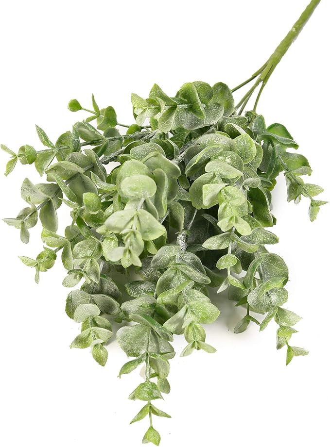 Flojery 4Pcs Artificial Eucalyptus Plant Fake Silver Dollar Eucalyptus Branches Greenery Wedding Jungle Theme Party Home Decor (Green)