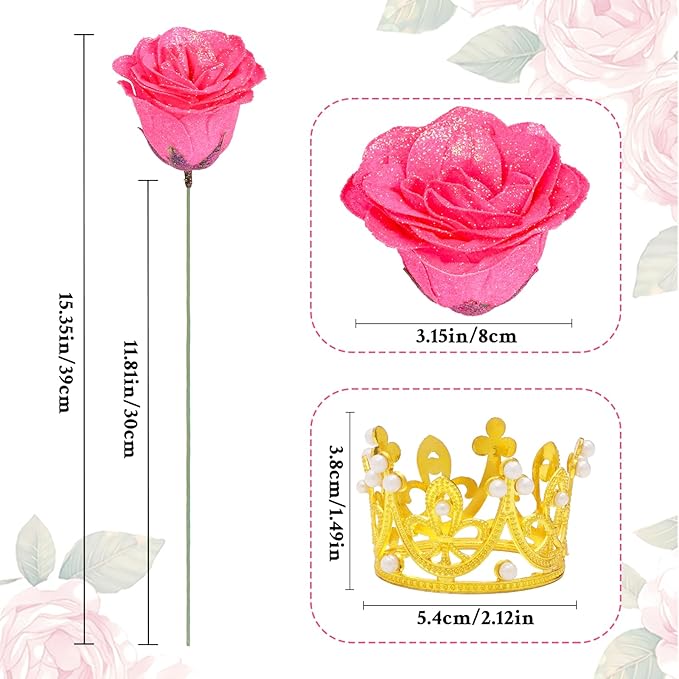 Waipfaru Glitter Roses Bouquet, DIY Fake Flowers Bouquet, Birthday Gifts for Women Mom, 24 Pcs Hot Pink Rose for Wife Girlfriend Valentines, Mothers Day, Anniversary, Graduation