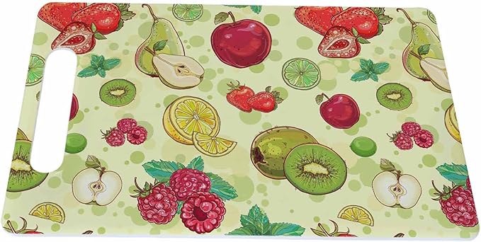 Fruits Berries Cutting Boards Green Kiwi Strawberry Raspberry Pear Lemon Lime Cutting Boards Kitchen Chopping Board with Handles Non Slip Plastic 16 x 10 x 0.24 Inch