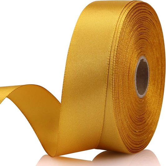 7/8 Inch 30 Yards Gold Satin Craft Ribbon-Single Face Polyester Ribbon for Handmade Roses,Gift Wrapping,Timeless Flower,Bouquets,Wedding and Party Decoration