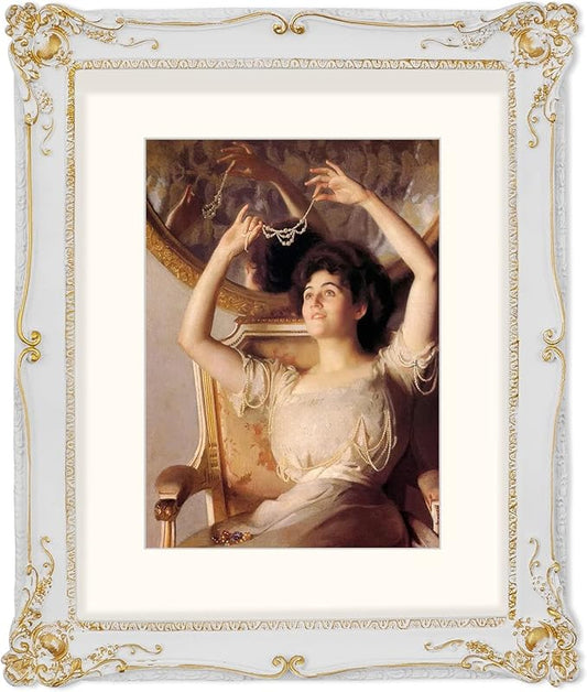 SIMON'S SHOP 11x14 Picture Frame Matted for 8x10 Photo, Vintage Style Poster Frames 11x14, White with Gold Accents Wall Mounting Gallery Wall Decor