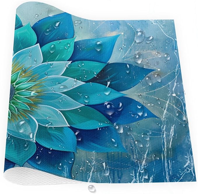 Teal Flower Mandala Placemats Set of 6 PVC Vinyl Non Slip Table Mats Waterproof Heat Resistant Place Mats Washable Wipeable Dining Table Mat for Kitchen Party Indoor Outdoor Decorative