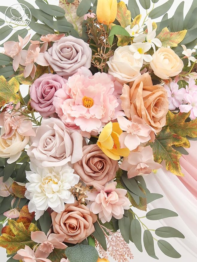 Wedding Arch, Artificial Flowers, Wedding Decor with Drapes (Set of 4)，Be Suited to Banquet, Party, Wedding Decor Ceremony and Background Decoration (Champagne Pink)