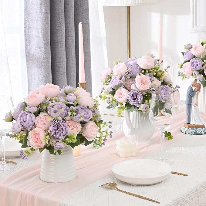 MARTINE MALL 8 Packs Peonies Artificial Flowers, Pinkish-Purple Artificial Peonies, Silk Peonies Flowers Fake Peonies Artificial Flowers Peonies Bouquet for Centerpiece Table Wedding Party Home Decor