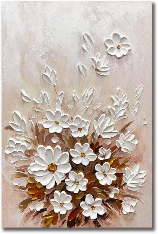 moshinart 24 x 36in Hand-Painted Oil Painting 3D Texture Black White Grey Modern Minimalist Black Abstract Wall Art, Home Office Wall Decoration pink flower