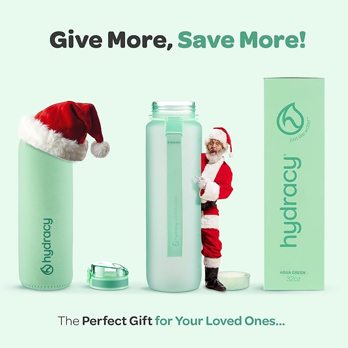 Hydracy Water Bottle with Time Marker -Large BPA Free Water Bottle & No Sweat Sleeve -Leak Proof Gym Bottle with Fruit Infuser Strainer & Times to Drink -Ideal for Fitness Sports & Outdoors