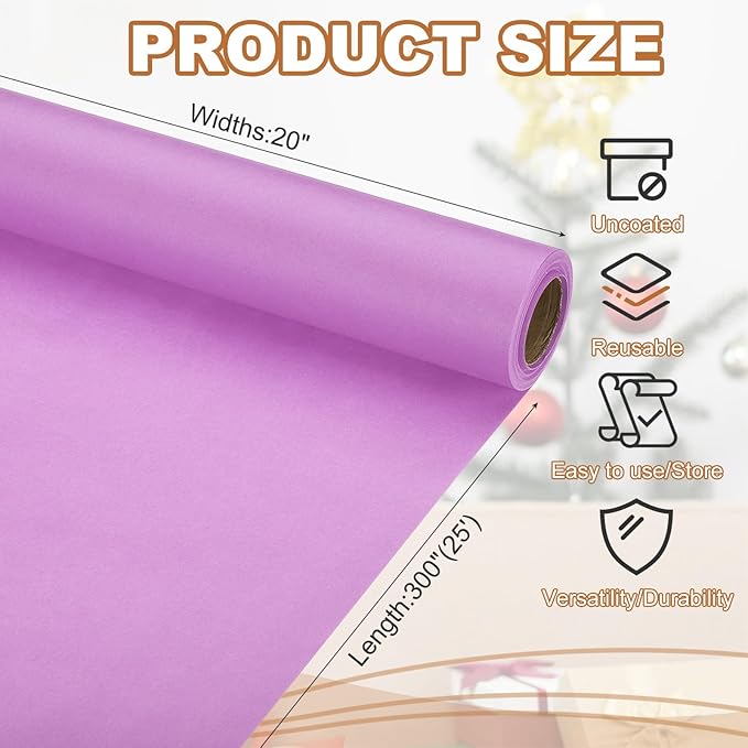 PATIKIL Wrapping Paper, 20" x 300"(25') 70 GSM Craft Paper Roll Kraft Packing Paper for Poster Bulletin Board, Gift Wrapping, Light Pink