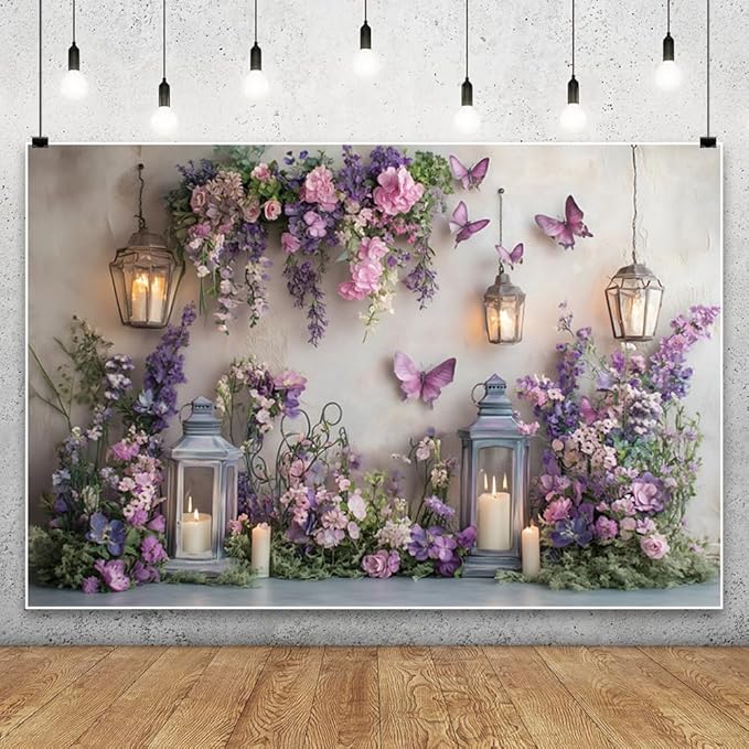 YongFoto Elegant Flower Wall Backdrop 12x8ft Floral Butterfly Candle Photography Background Baby Bridal Shower Wedding Girl Birthday Party Banner Room Decor Portrait Photoshoot Wallpaper Photo Booth