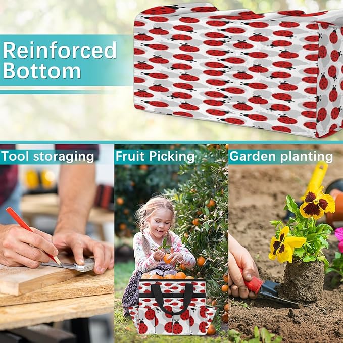 Ladybugs Pattern Garden Tool Tote Bag for Women Men Gardening Tool Storage Bags with 10 Pockets Standable Garden Home Tool Kits Organizer for Indoor Outdoor Gardening Gifts
