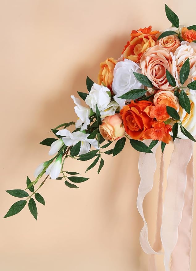 Wedding Bouquet,10 Inch Terracotta Bouquet Cascading Bridal Bouquets for Bride for Wedding Ceremony and Anniversary(Orange)