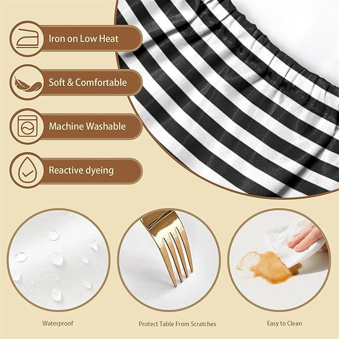 Rectangle Table Cloth Cover Waterproof Elastic Fitted Polyester Fitted Tablecloths for 6 Foot Tables for Indoor,Picnic, Camping, Outdoor （60" x 30"，Stripe）