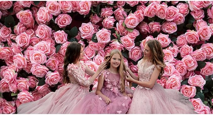 10x7ft Flower Backdrop Pink Rose Floral Wall Photography Background Birthday Baby Shower Wedding Party Banner Decorations Supplies Photo Booth Props