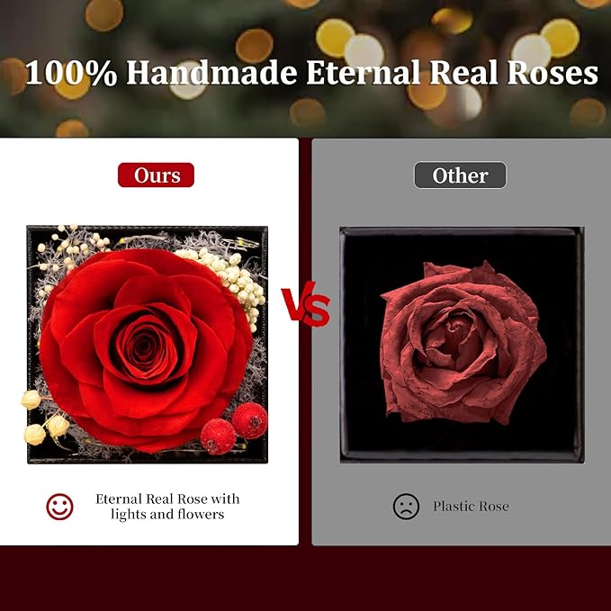 Preserved Color Real Rose Eternal Flowers Rose Gifts for Mom Grandma Wife Girlfriend Gifts for Her Christmas Birthday Anniversary with I Love You Necklace