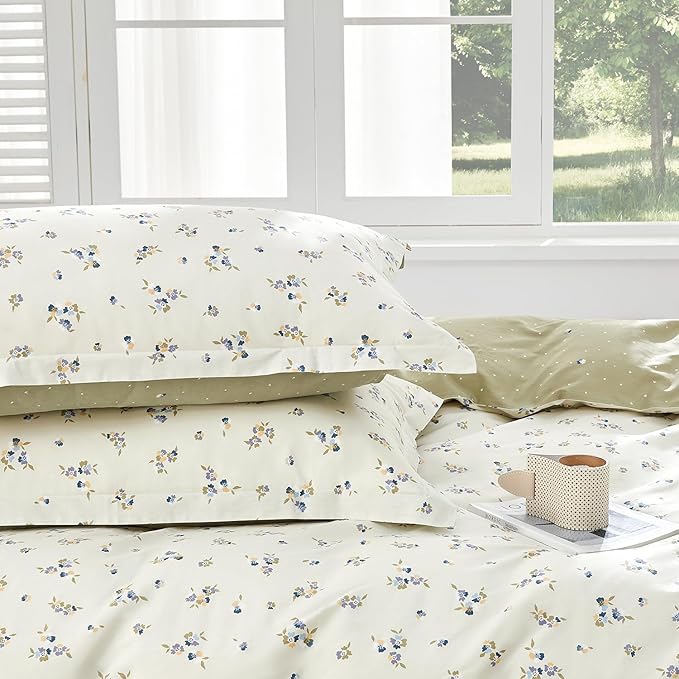 SAPHREAS Vintage Botanical Duvet Cover Set Queen Size 3pcs Purple Floral White Bedding Comforter Cover Set 100% Cotton 1 Duvet Cover 90"x90" 2 Pillow Shams, Comforter Not Included
