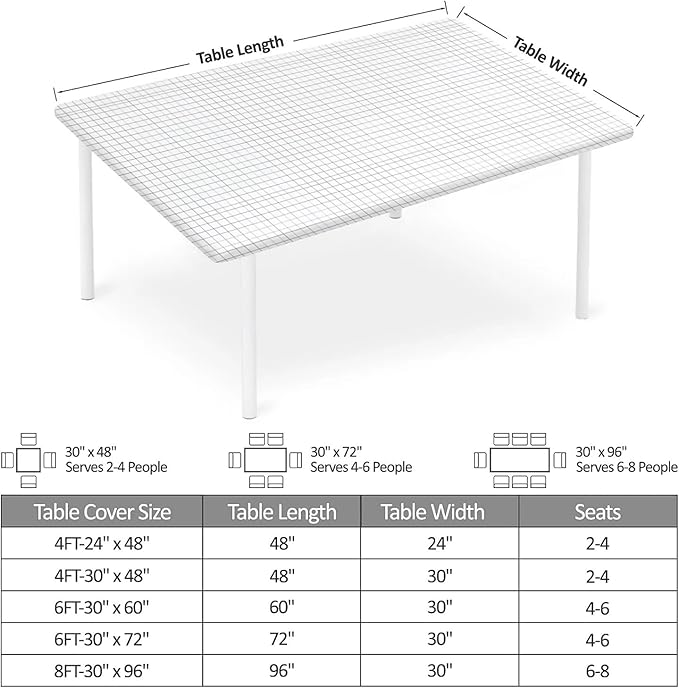 Rectangle Table Cloth Cover Waterproof Elastic Fitted Polyester Fitted Tablecloths for 4 Foot Tables for Indoor,Picnic, Camping, Outdoor （48" x 30"，White Grid）