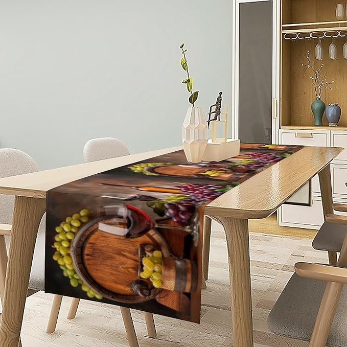Red Wine Themed Retro Table Runner, Table Dresser Runner, Kitchen Dining Table Runners for Indoor Outdoor Holiday Decor 13x90 Inch