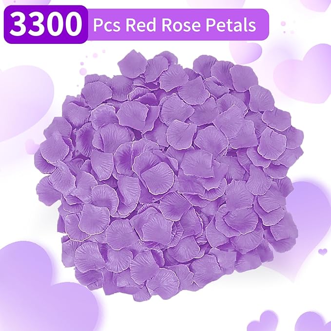 3300 PCS Artificial Fake Rose Petals,Flower Petals,Romantic Nightfor Her/Him Set,Wedding, Engagement, Party, in Bulk Flower Decorations（Purple）