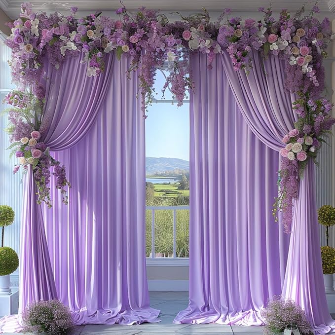 10x10ft Wrinkle Free Lavender Backdrop Curtain for Parties Soft Fabric Drapes Wedding Curtain Backdrop for Birthday Party Decorations Background for Photography 5x10ft,2 Panels