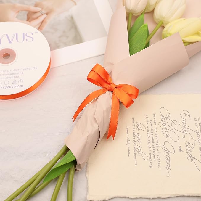 Orange Satin Ribbon, Double Faced 1/2 Inch X 50 Yards Orange Ribbon, Premium Satin Ribbon for Gift Wrapping, Crafts, Hair Bow Making, Sewing, Flower Bouquet, Wedding Party Decor