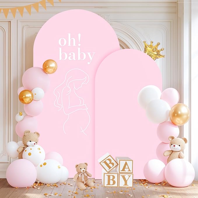 Baby Pink Arch Backdrop Covers - 6.6FT, 5FT Spandex Fitted Wedding Arch Stand Covers Round Top Chiara Stretchy Arch Backdrop Cover for Wedding Birthday Party Decoration