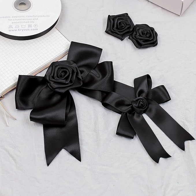 Black Satin Ribbon, Double Faced 1-1/2 Inch X 25 Yards Black Ribbon, Premium Satin Ribbon for Gift Wrapping, Crafts, Hair Bow Making, Sewing, Flower Bouquet, Wedding Party Decor
