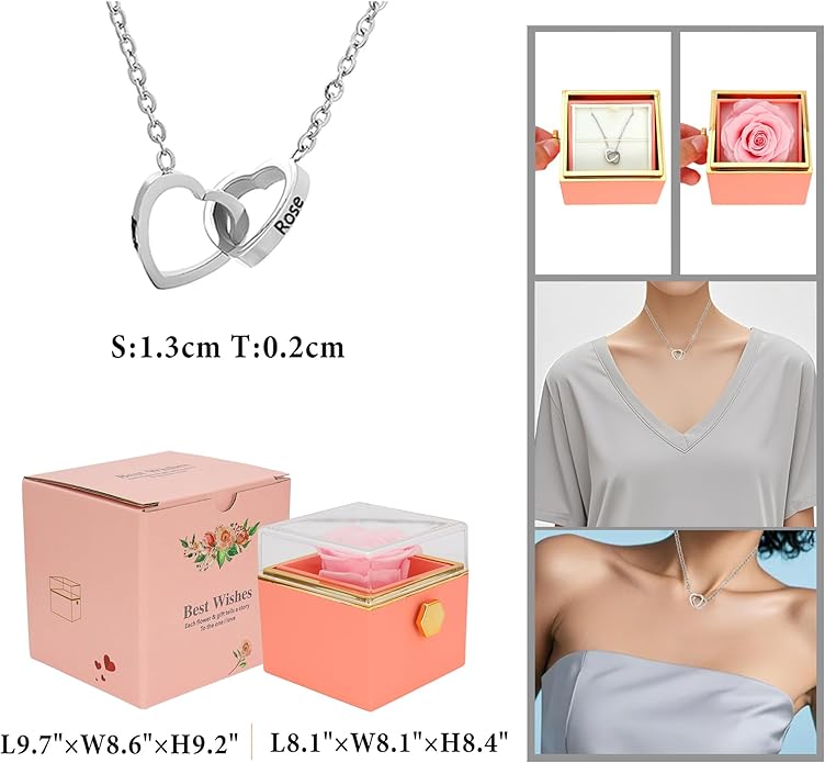‌TINGKU Eternal Real Rose Gift Box for Women, Preserved Rose with Customized Name Engraved Heart Necklace, Personalized Romantic Gift for Wife, Girlfriend, Mom, Mother's Day Love Keepsake