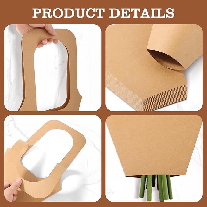 Cyblinia 25 Pack Paper Flowers Gift Bags Flower Bouquet Bags with Handle Flower Wrapping Bags for Wedding,Valentine's Day,Florist Shop Packaging Supplies, Inches, Brown