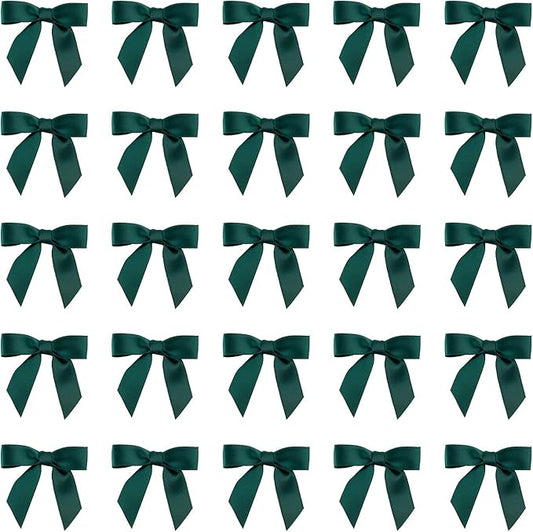 7Rainbows 50pcs Boutique 1.5" Dark Green Satin Ribbon Mini Bows for Craft Sewing Scrapbooking Wedding and Gift Wrapping