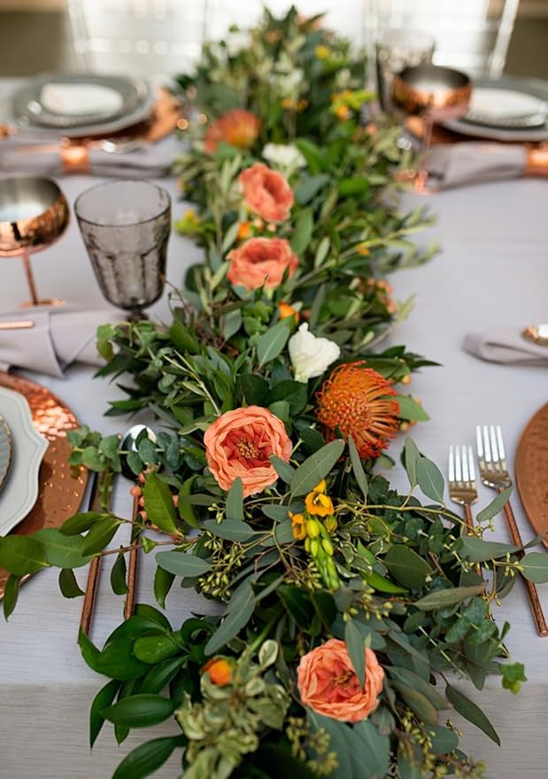 16pcs Peonies Artificial Flowers Head Orange Austin Roses Vintage Burnt Flowers Silk Rose Head with Stems for DIY Flower Wedding Bouquets Centerpieces Home Decoration (Orange)