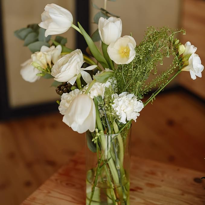 Devilfire 8 Inches Tall (20 cm) Clear Glass Cylinder vases,Pack of 12 Centerpiece Flower Vase,Floating Candle Holder for Home & Garden Decor, Wedding, Party.