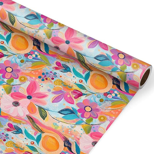 WALL-KNACK 17" X 393" Vibrant Texture Colorful Flower Orange Wrapping Paper Gift Wrap Roll for Wedding, Mother's Day, Holiday, Baby Shower, Women Girls Gifts, Birthdays, Bridal Shower and Engagement