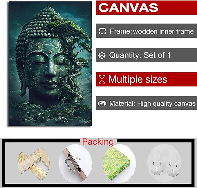 Buddha statue wall art canvas wall decor aesthetic picture mystical nature art for tranquil home and spiritual space 28x40in Wood Framed