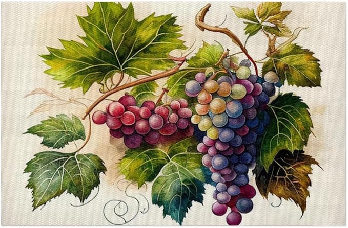 Fruit Grapes Purple Abstract Placemats Set of 4 PVC Vinyl Non Slip Table Mats Waterproof Heat Resistant Place Mats Washable Wipeable Dining Table Mat for Kitchen Party Indoor Outdoor Decorative